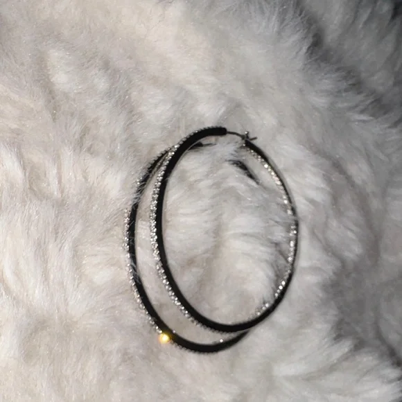 Givenchy Silver Crystal Hoop Earrings - Pavé Sparkle - Picture 6 of 7